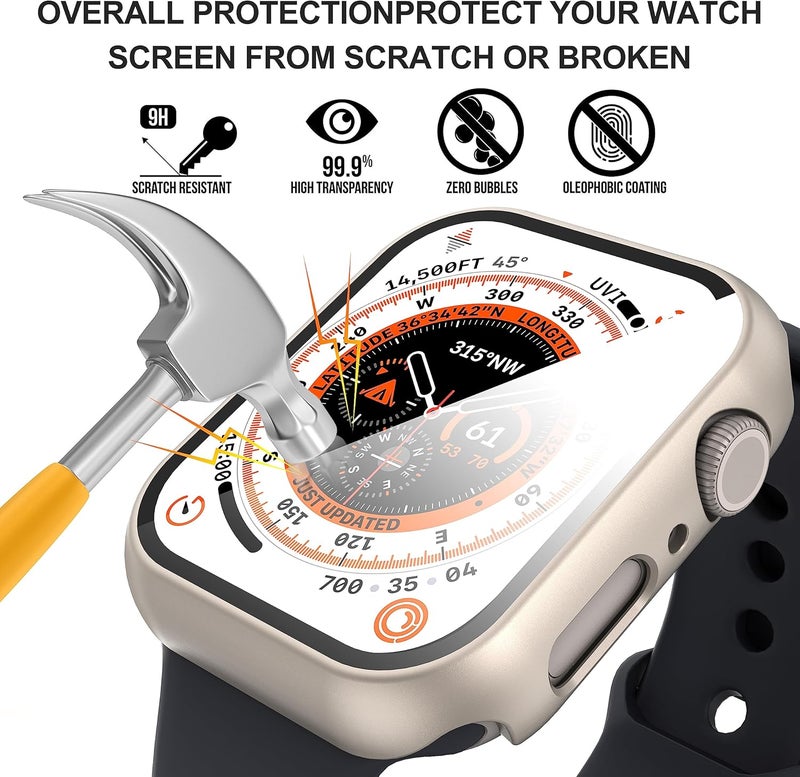 Diruite Suoman 2-Pack for Apple Watch Series 6/5/4/Series SE/SE 2/SE 3 44mm All-Around Screen Protector Case, Tempered Glass Screen Protector Case Ultra-Thin for iWatch 44mm Protection Cover - Titanium - Image 5